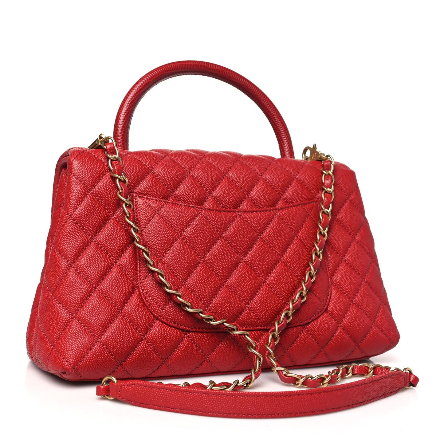 Caviar Lizard Embossed Quilted Small Coco Handle Flap Red
