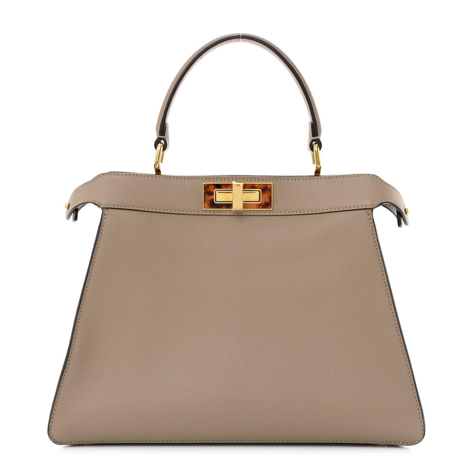 Fendi Vitello Seta Shiny Nappa Plexiglass Medium Peekaboo I SEE U Satchel Tortora 1 of 10