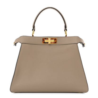 Fendi Vitello Seta Shiny Nappa Plexiglass Medium Peekaboo I SEE U Satchel Tortora 1 of 10
