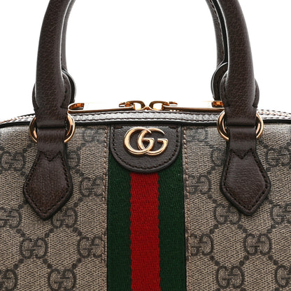 Gucci GG Supreme Monogram Textured Dollar Calfskin Web Mini Ophidia Top Handle Bag Beige Ebony New Acero 8 of 11