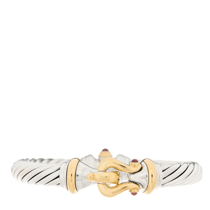 David Yurman Sterling Silver 18K Yellow Gold Rhodolite Garnet 10mm Cable Buckle Bracelet 1 of 5