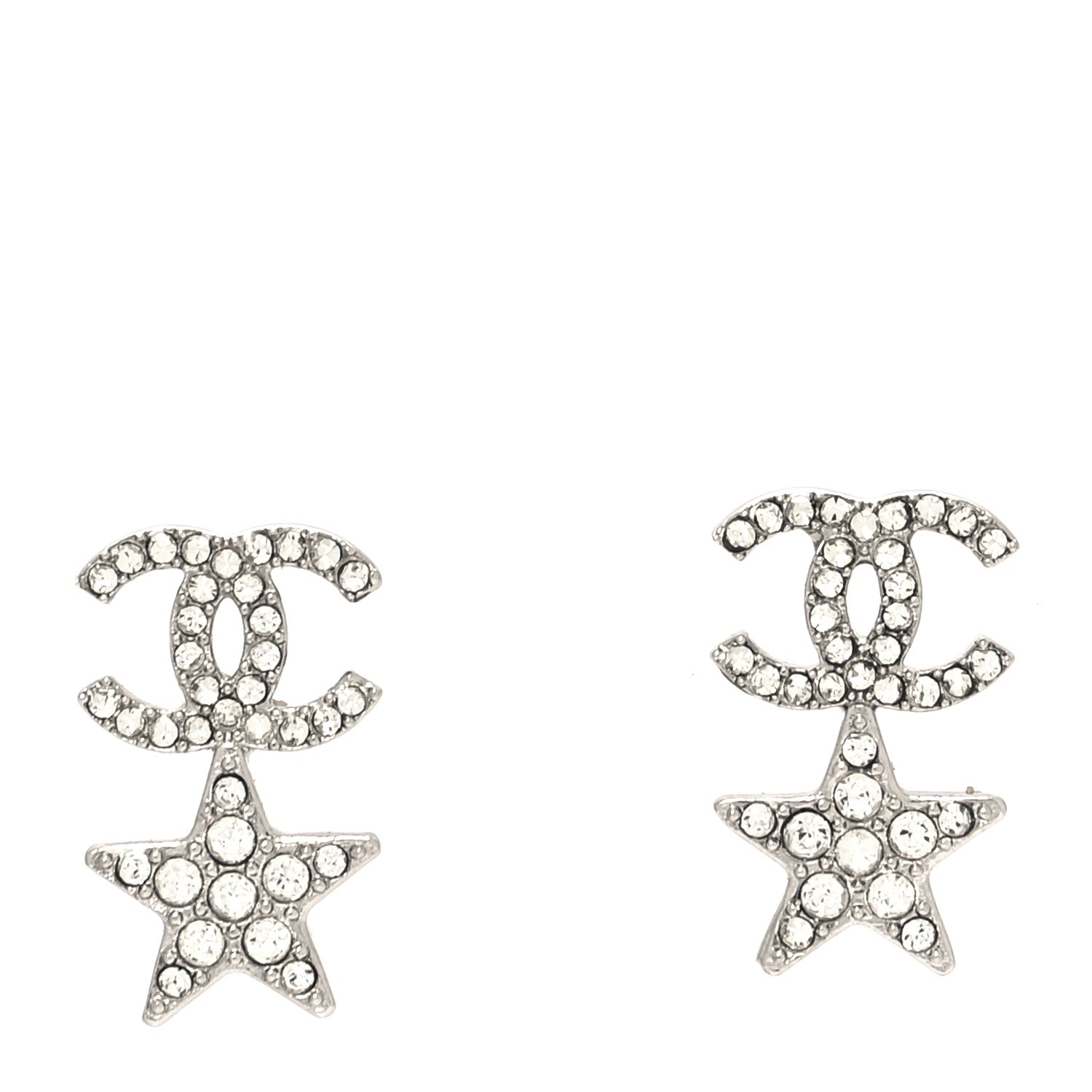 Chanel Crystal CC Starfall Drop Earrings Silver 1 of 4