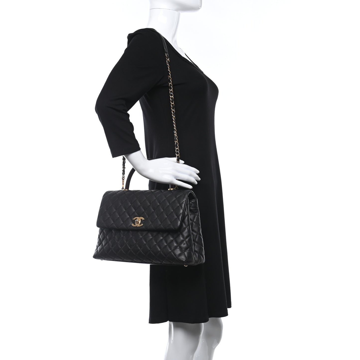 Caviar Lizard Quilted Medium Coco Handle Flap Black