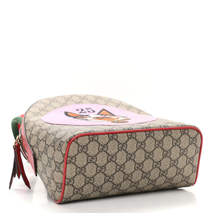 Gucci GG Supreme Monogram Web Bosco Patch Dome Backpack Beige Malva Hibiscus Red 4 of 10