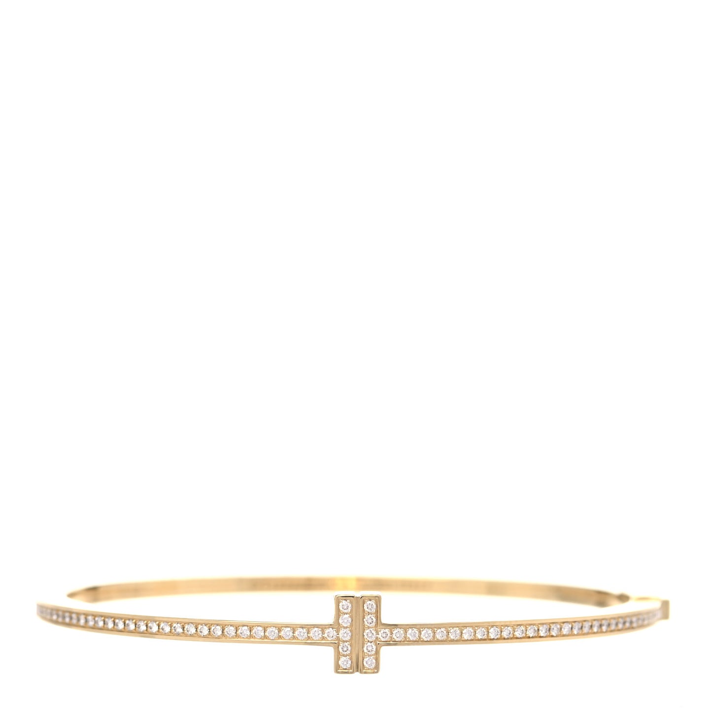 18K Yellow Gold Diamond T Hinged Wire Bangle Bracelet