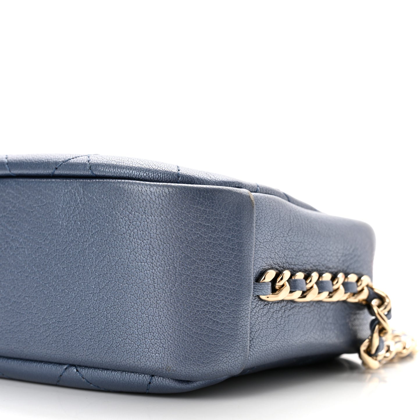 Metallic Goatskin Quilted Medium Casual Trip Camera Case Blue