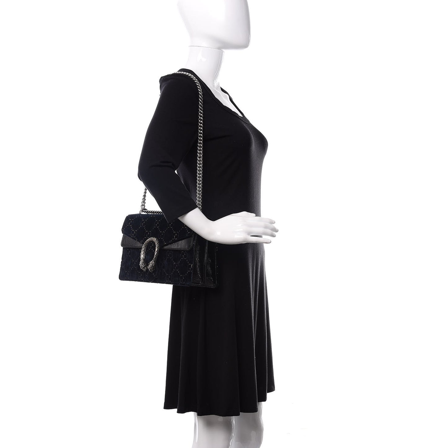 Velvet Skipper GG Monogram Small Dionysus Shoulder Bag Blue Beige Black