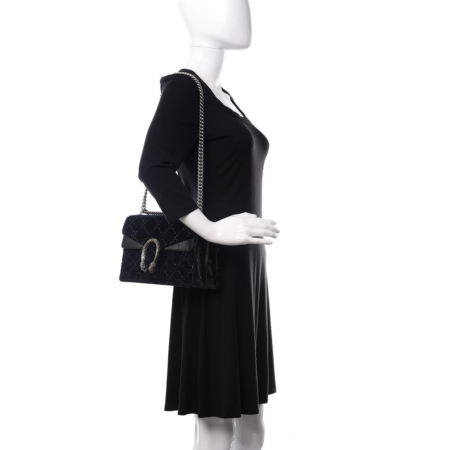 Gucci Velvet Skipper GG Monogram Small Dionysus Shoulder Bag Blue Beige Black 2 of 11