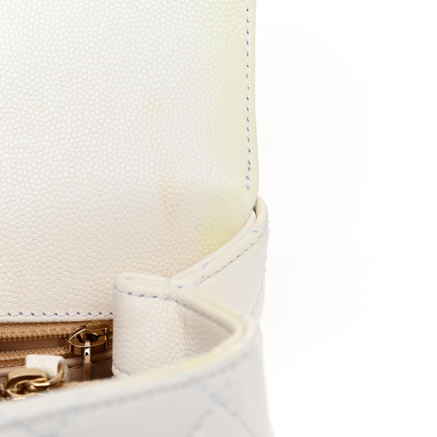 Caviar Quilted Small Coco Handle Flap White