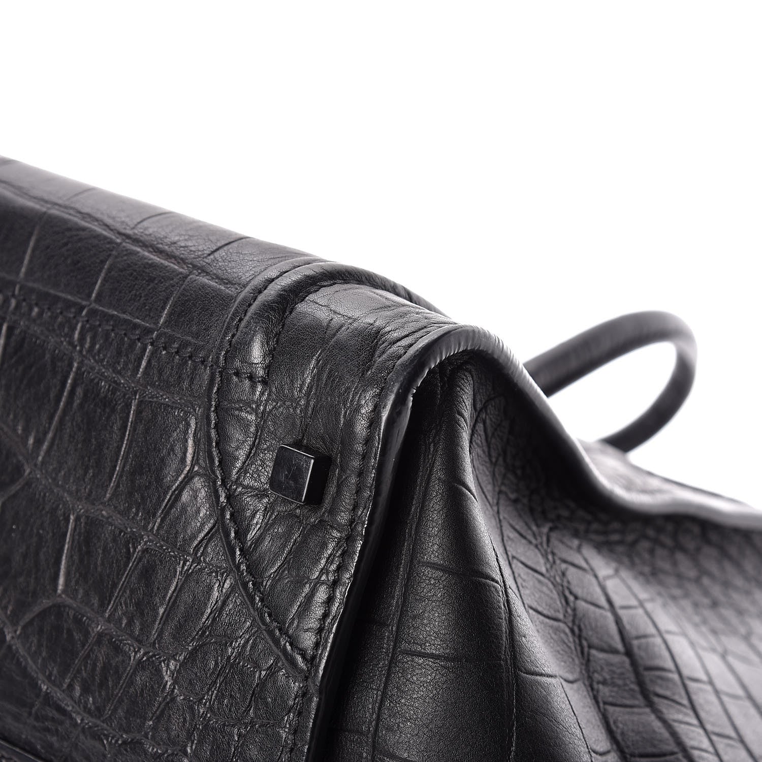 Celine Crocodile Embossed Calfskin Medium Phantom Luggage Black 16 of 18