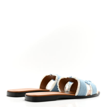 Hermes Denim Oran Fringe Sandals 39 Bleu Clair 4 of 9