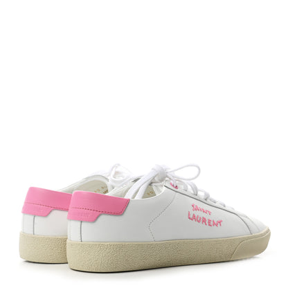 Saint Laurent Calfskin Embroidered Mens Court Classic Sneakers 38 White Pink 3 of 7