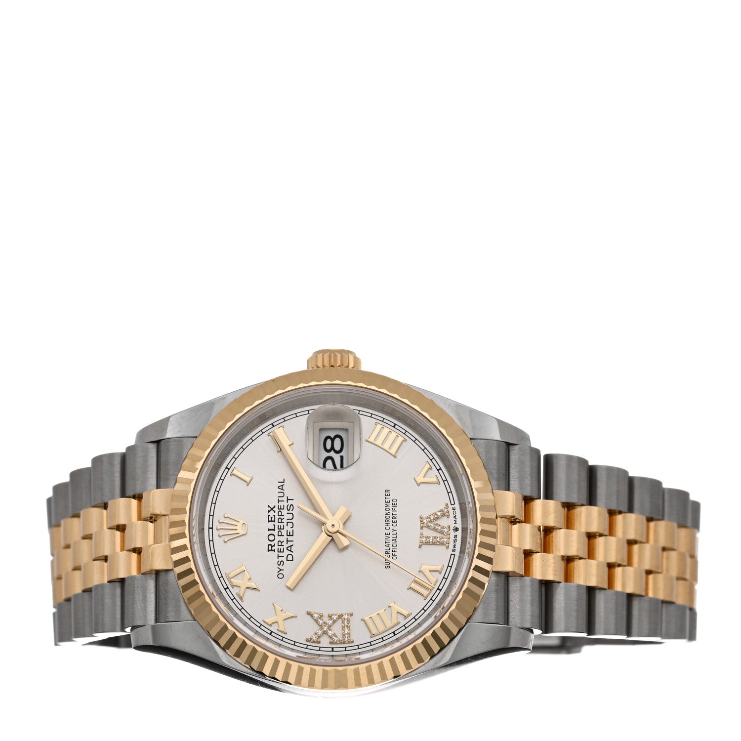 Rolex Stainless Steel 18K Yellow Gold Diamond 36mm Oyster Perpetual Datejust Watch Silver Roman 126233 2 of 5
