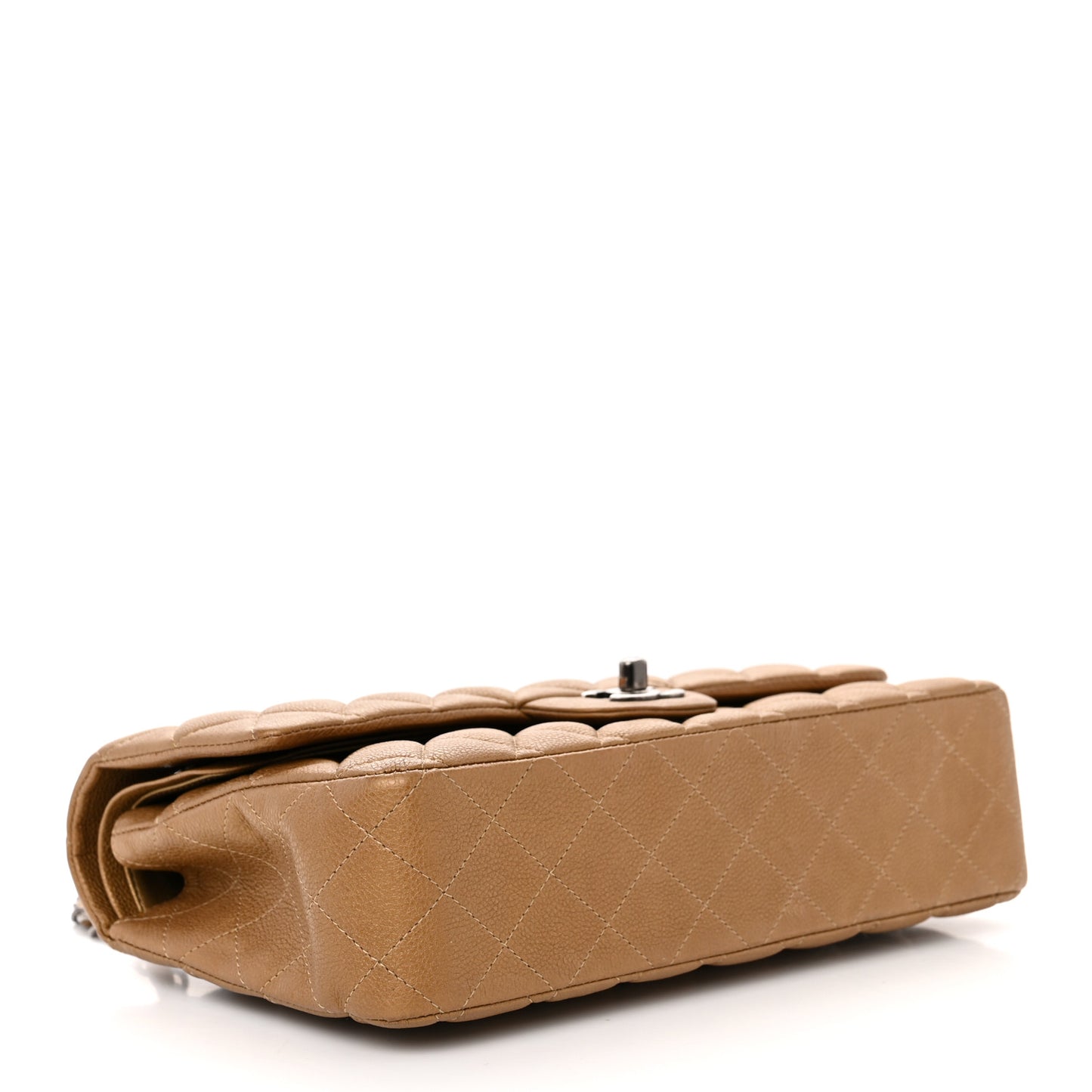 Metallic Calfskin Quilted Medium Double Flap Dark Gold