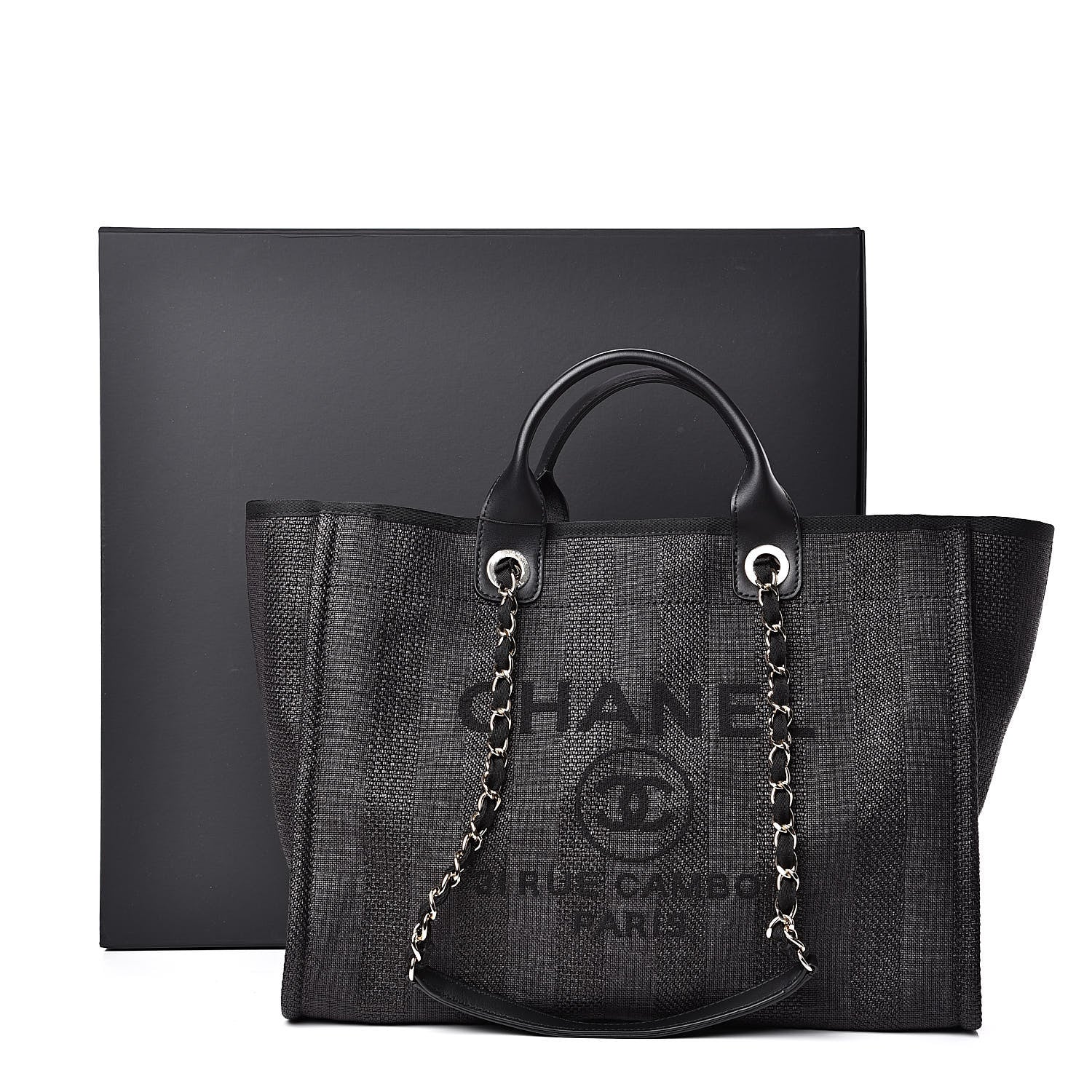 Chanel Mixed Fibers Striped Large Deauville Tote Black 10 of 10