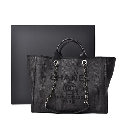 Chanel Mixed Fibers Striped Large Deauville Tote Black 10 of 10