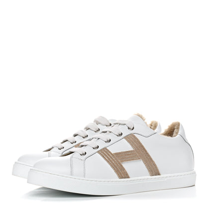Hermes Calfskin Woolskin Womens Advantage Sneakers 37.5 White 3 of 9