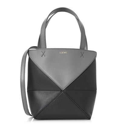 Loewe Shiny Calfskin Mini Puzzle Fold Tote Pearl Grey Dark Grey 1 of 10