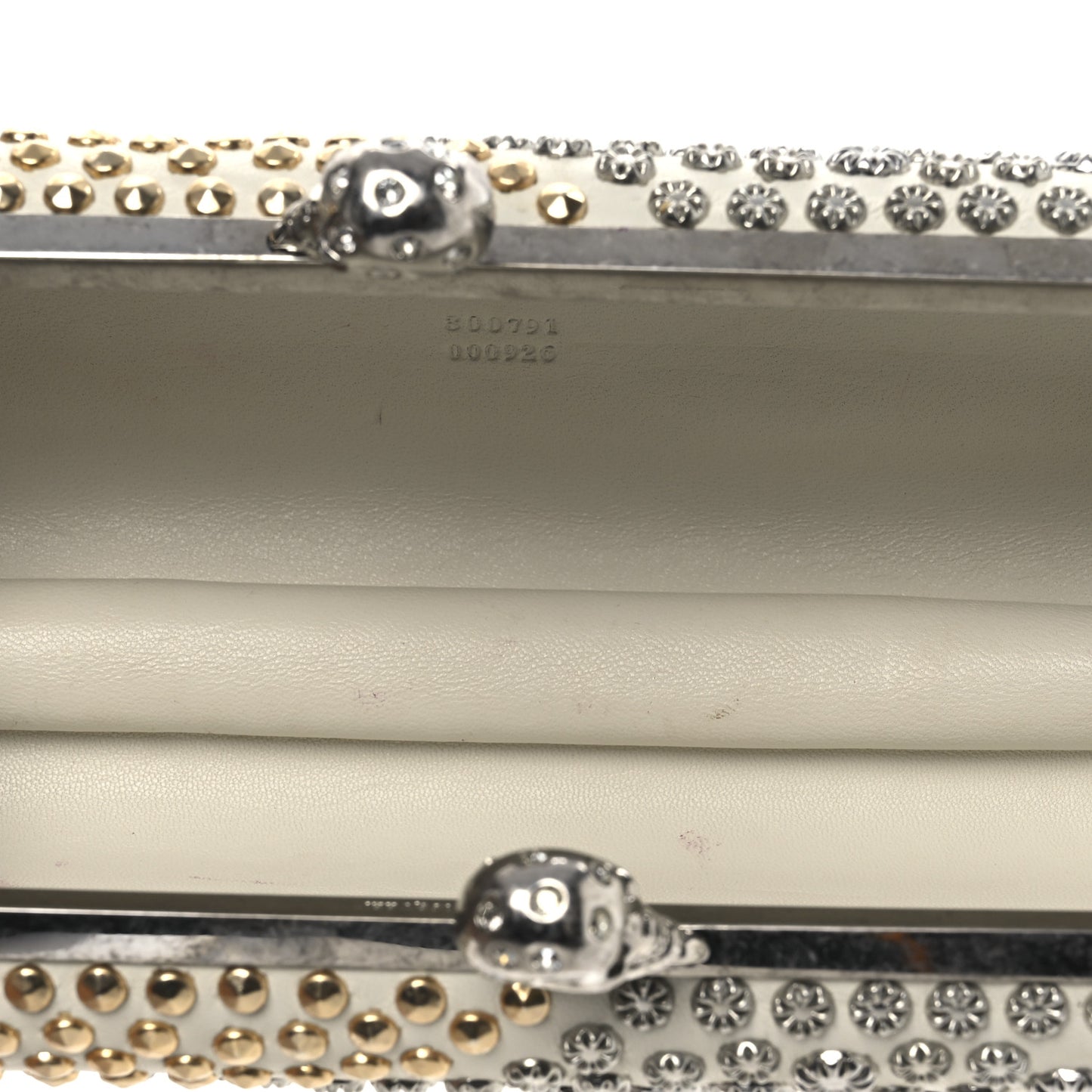 Nappa Studded Twin Skull Box Clutch Ivory