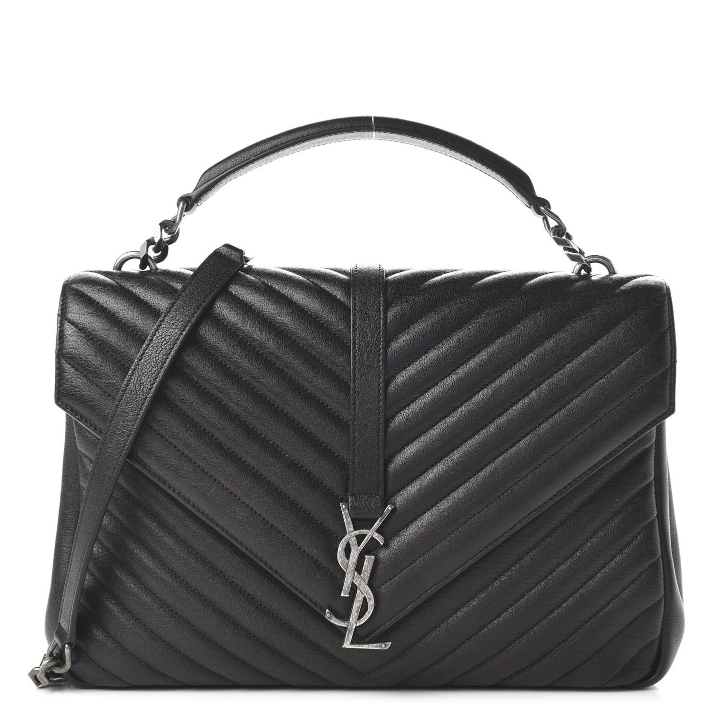 Sheepskin Matelasse Chevron Monogram Large College Satchel Black