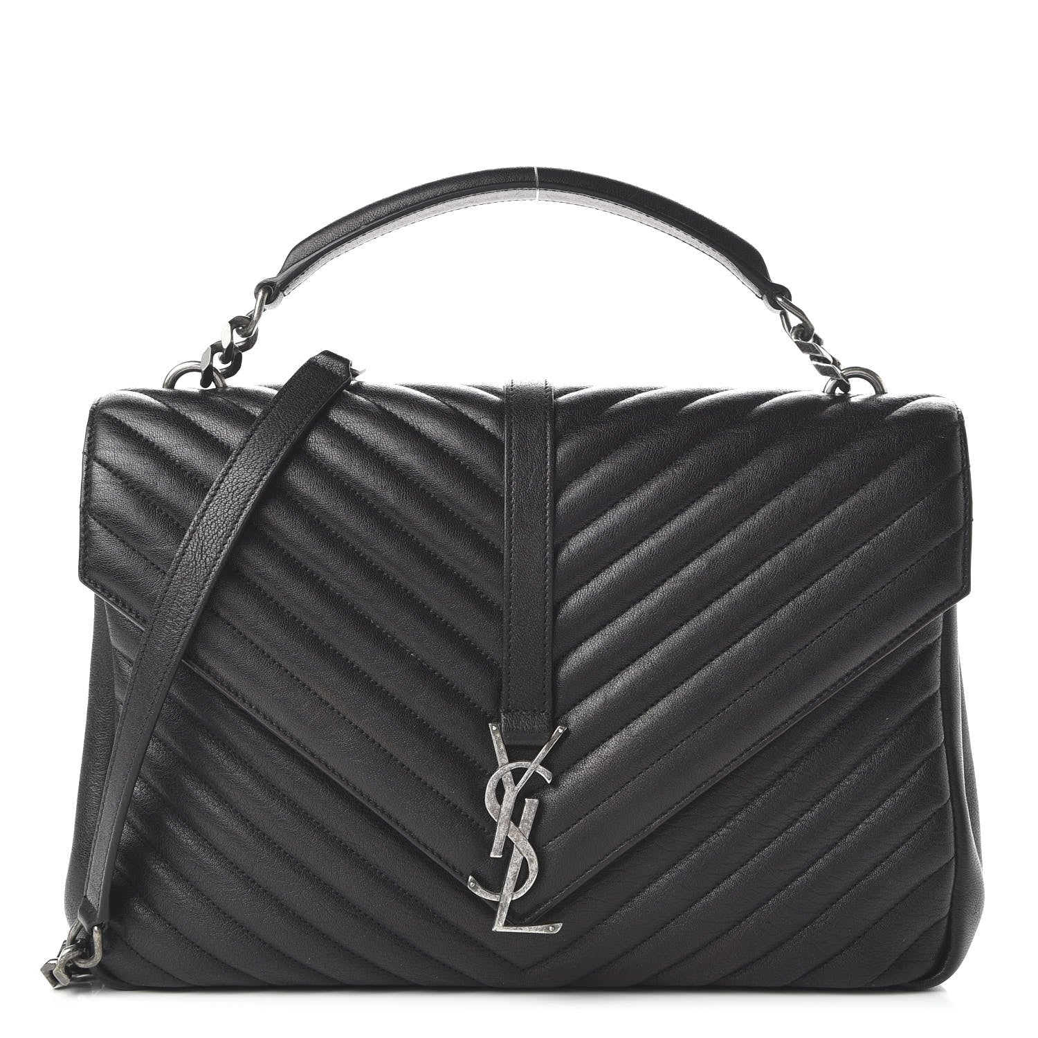 Saint Laurent Sheepskin Matelasse Chevron Monogram Large College Satchel Black 1 of 9
