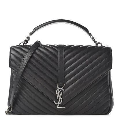Saint Laurent Sheepskin Matelasse Chevron Monogram Large College Satchel Black 1 of 9