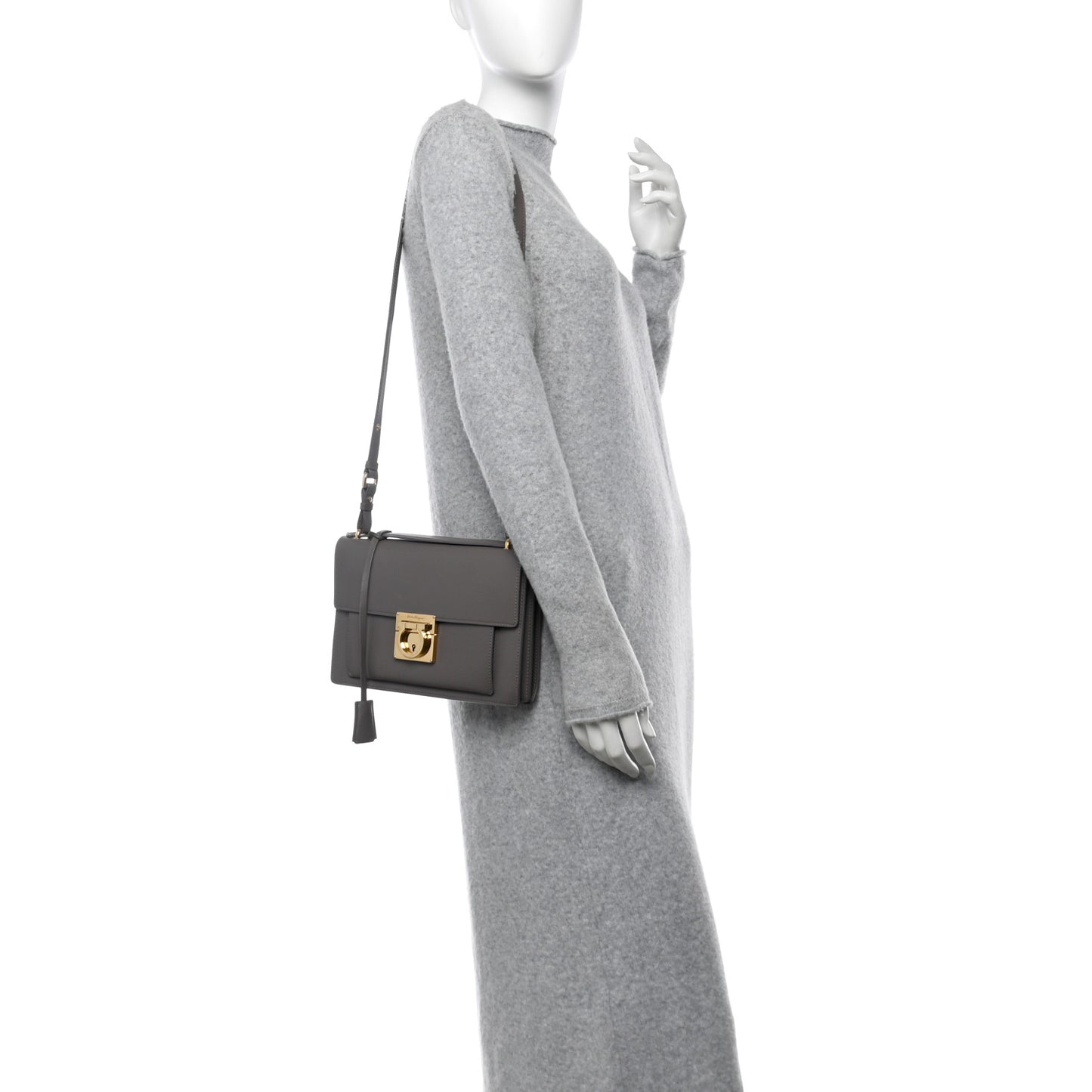 Smooth Calfskin Aileen Gancio Lock Shoulder Bag Urban Grey