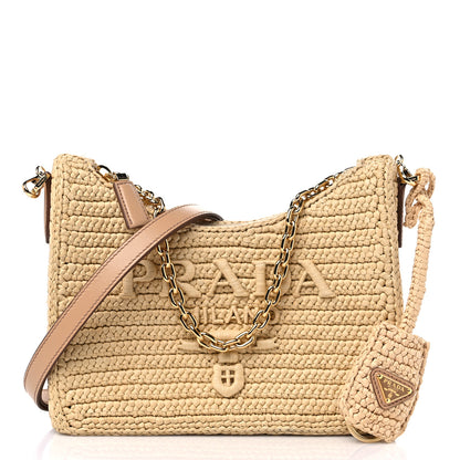 Prada Yarn Raffia Effect Crochet Mini Re-Edition 2000 Shoulder Bag Naturale 1 of 9