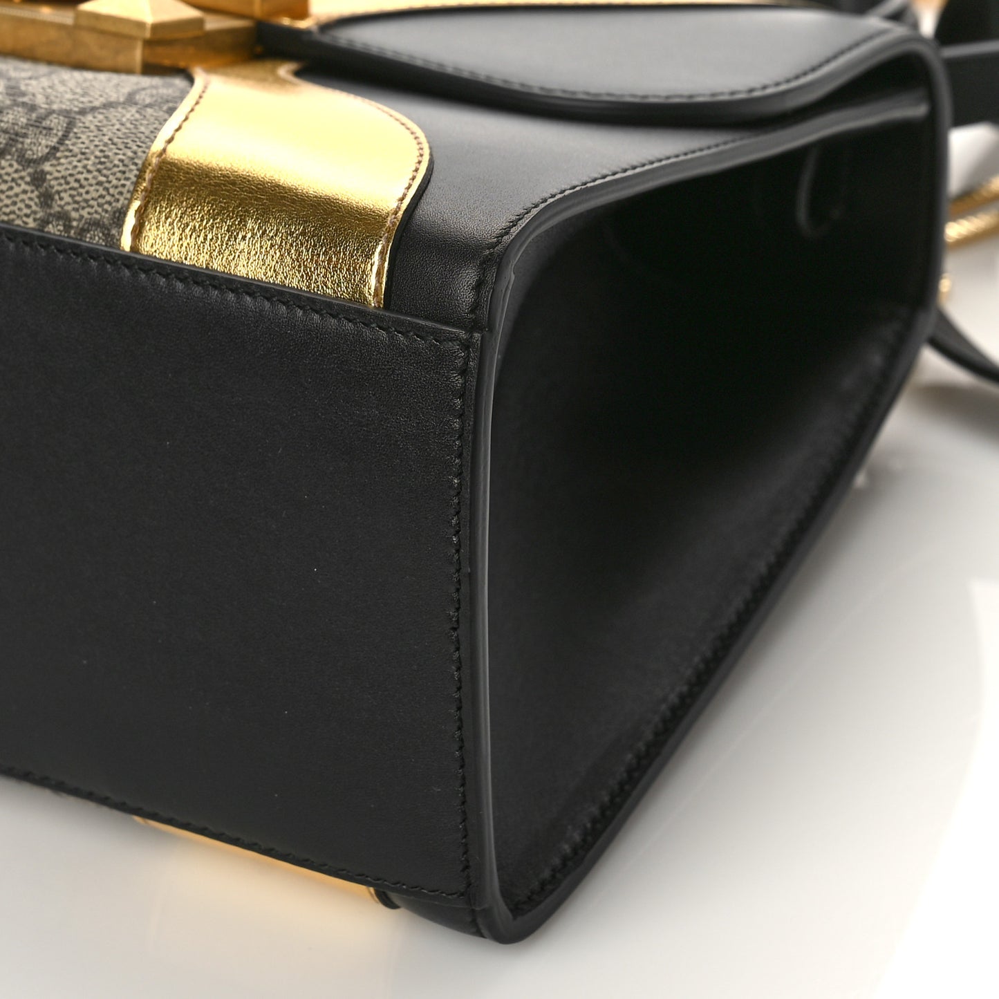 GG Supreme Monogram Small Osiride Top Handle Bag Black Gold
