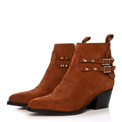 Valentino Garavani Suede Rockstud Double Buckle 50mm Cowboy Ankle Boots 36 Selleria 3 of 11