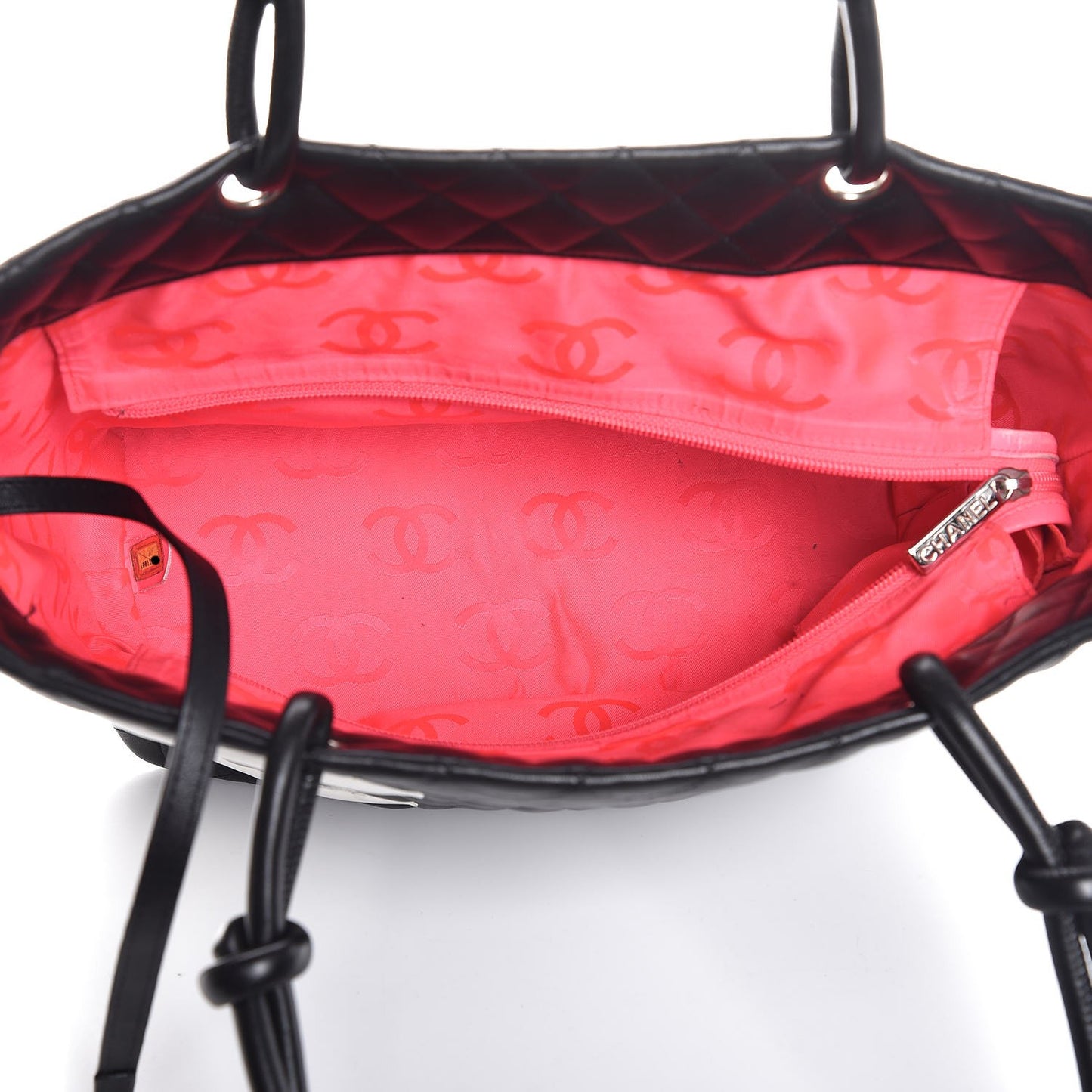 Calfskin Quilted Large Cambon Tote Black White