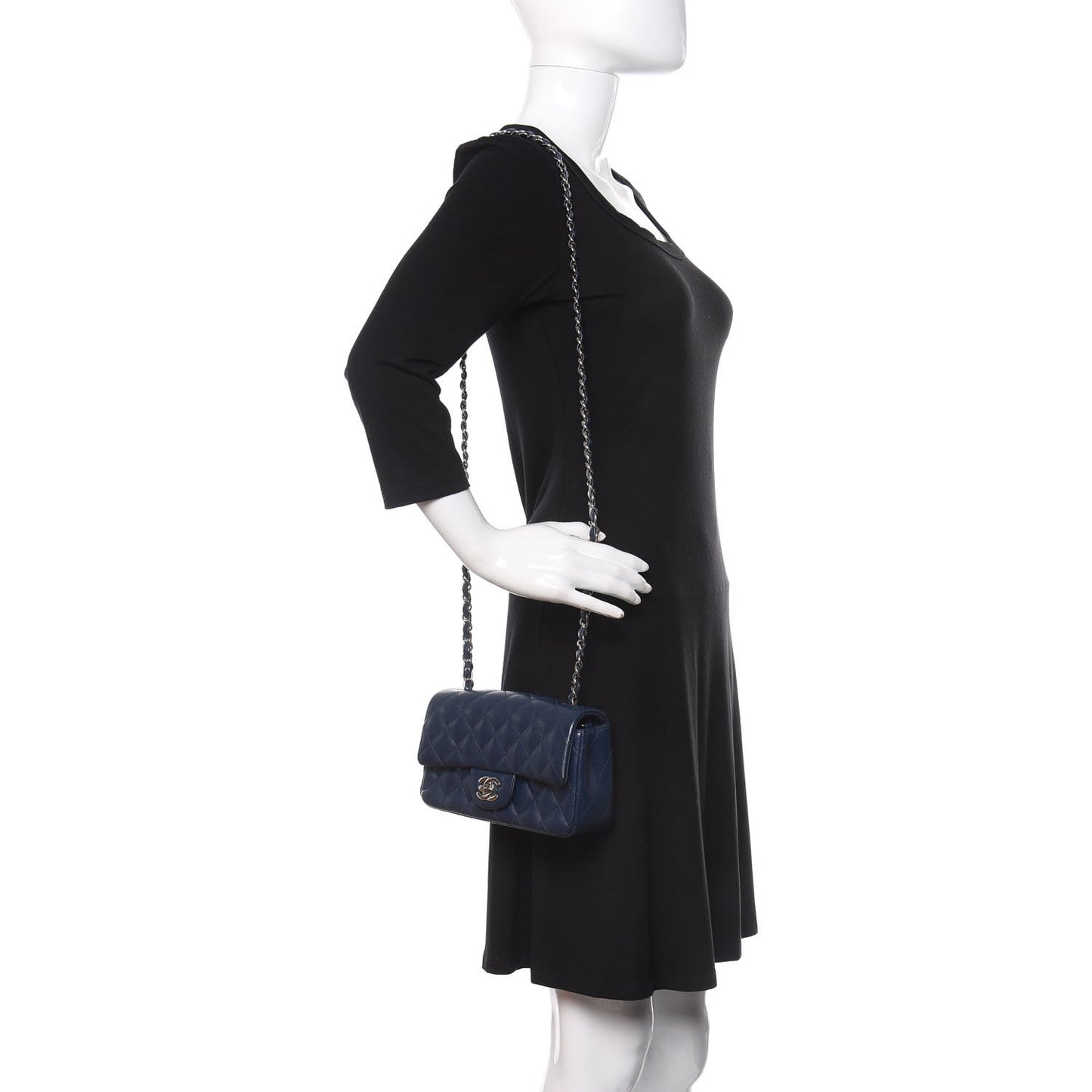 Caviar Quilted Mini Rectangular Flap Navy
