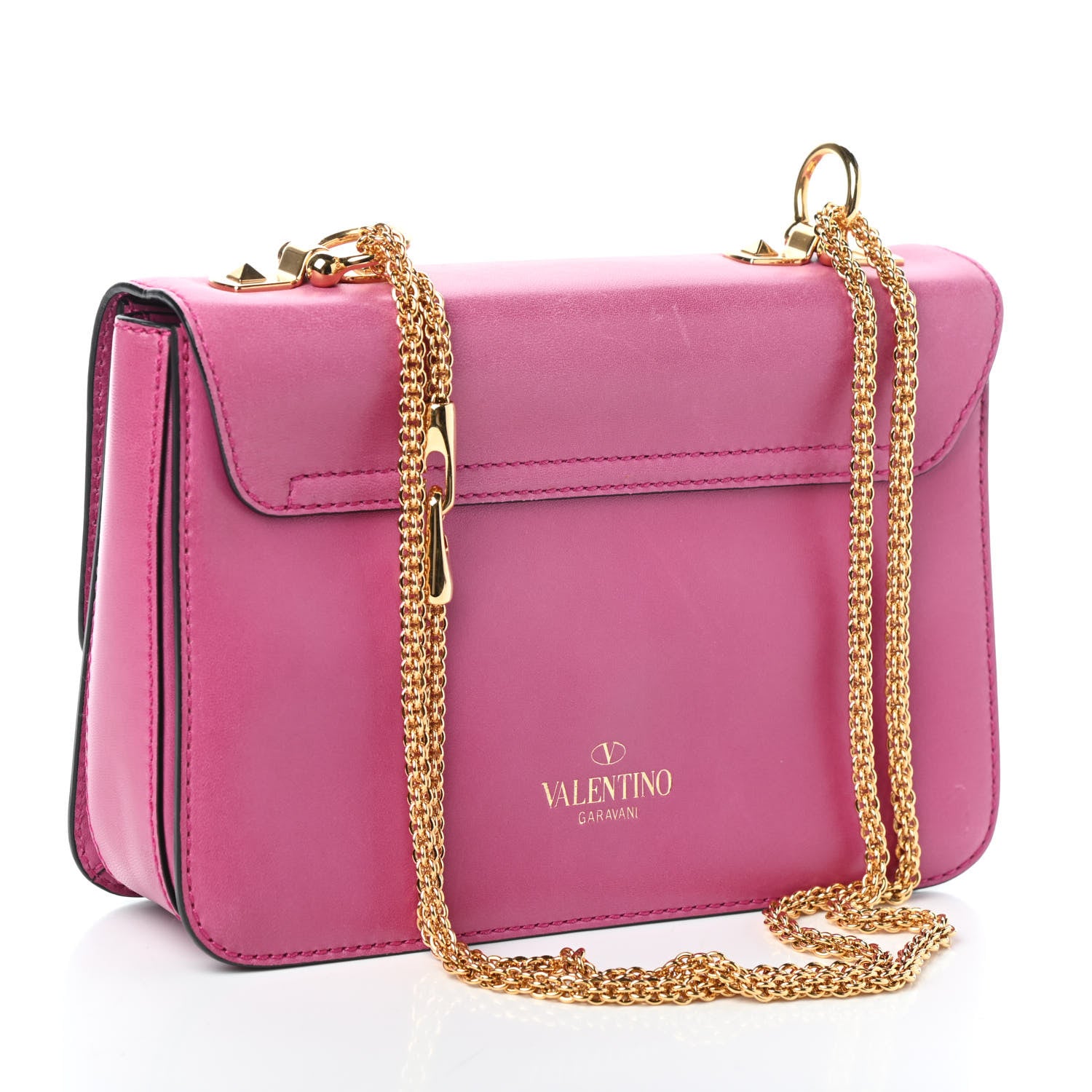 Valentino Garavani Shiny Nappa L'Amour Rockstud Shoulder Bag Fuxia 3 of 9