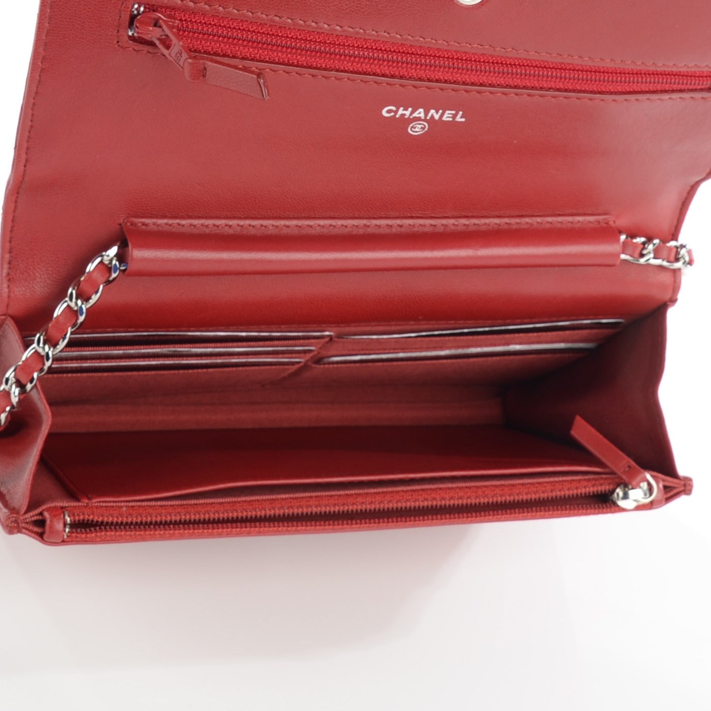 Lambskin Quilted Wallet On Chain WOC Red