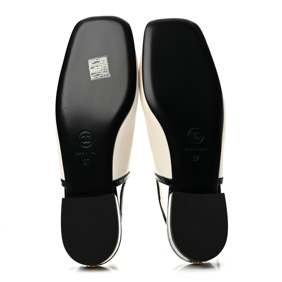 Chanel Lambskin Patent Calfskin CC Slingback Sandals 37 White Black 6 of 11