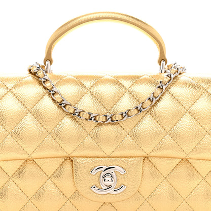 Chanel Metallic Caviar Quilted Top Handle East West Flap Gold 8 of 11