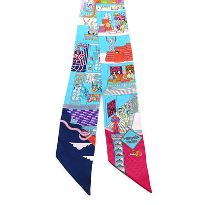 Hermes Silk La Maison des Carres Twilly Bleu Azur Marine Rose Indien 2 of 3