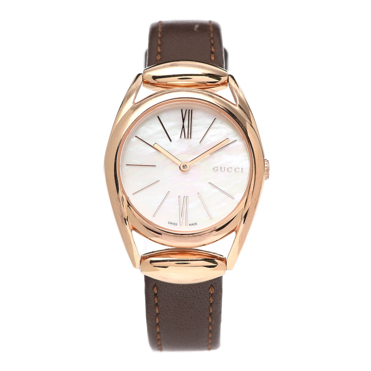 Stainless Steel Calfskin Mother of Pearl 27mm Horsebit Quartz Watch