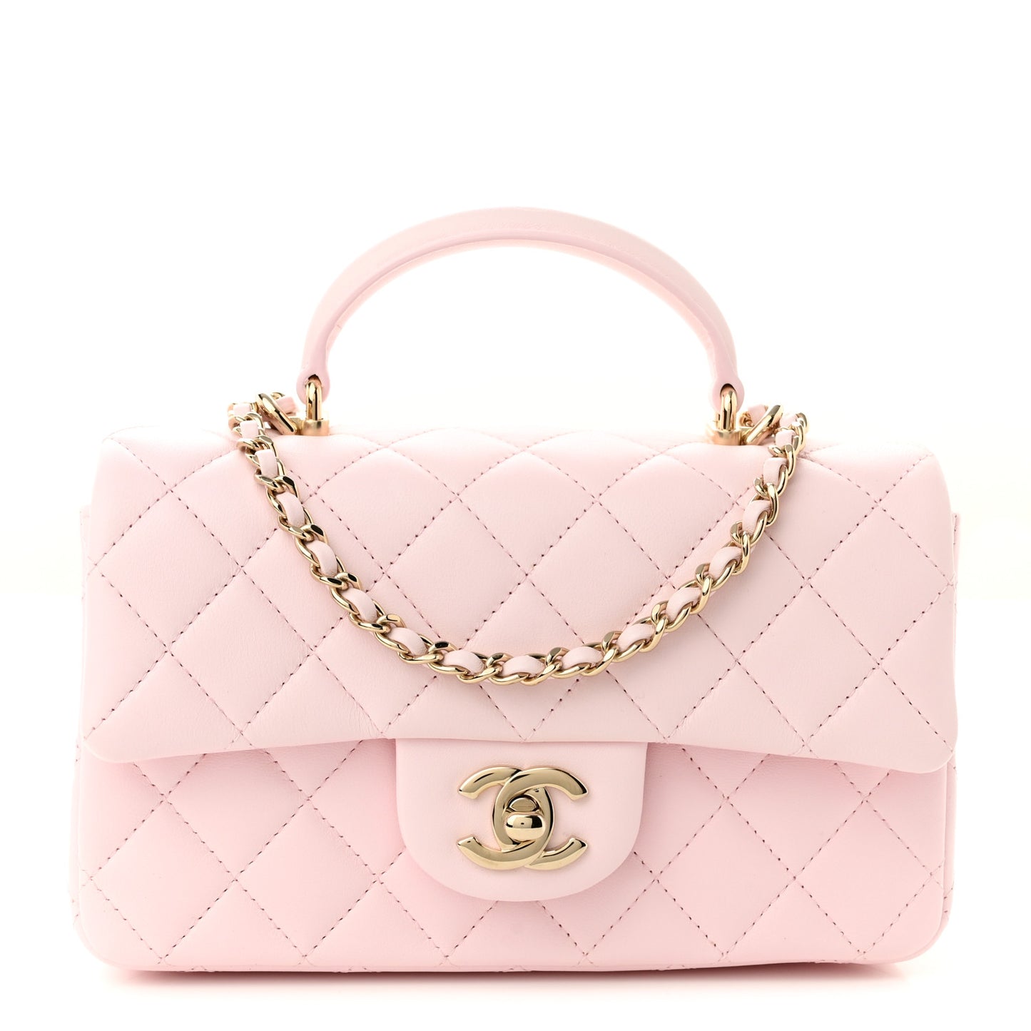 Lambskin Quilted Mini Top Handle Rectangular Flap Light Pink