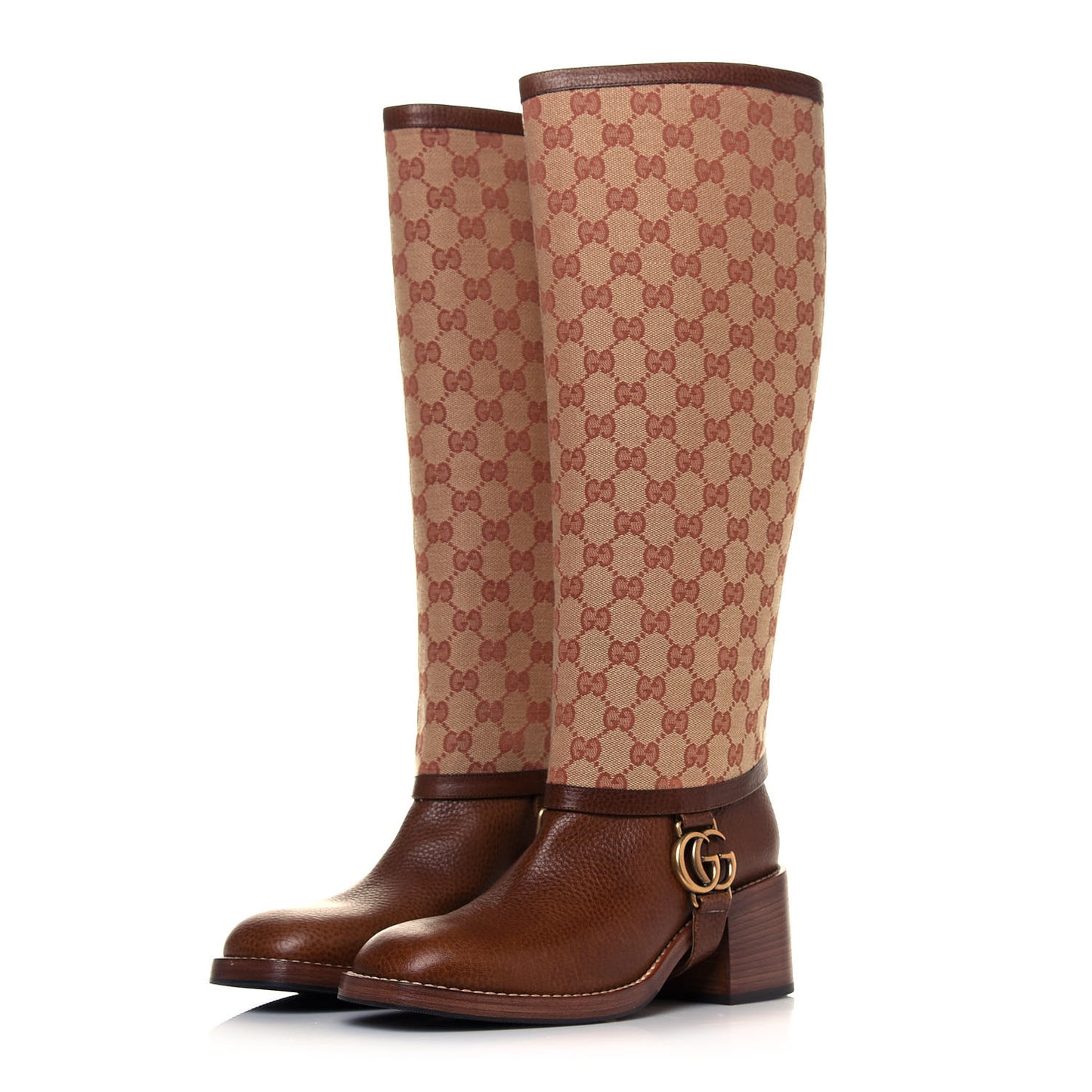 GG Monogram Calfskin Lola Tall Boots 40 Beige Ruggine Cuir
