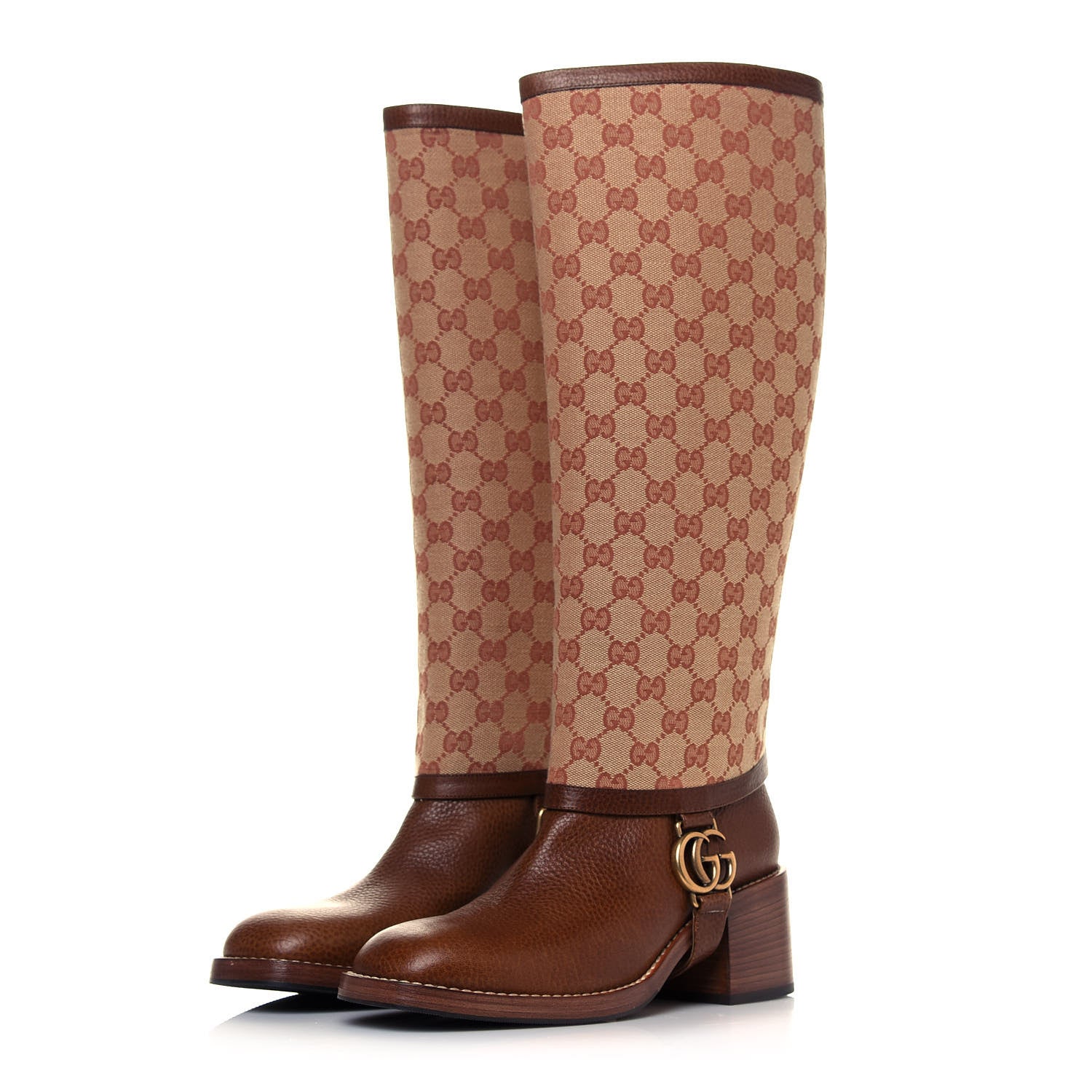 Gucci GG Monogram Calfskin Lola Tall Boots 40 Beige Ruggine Cuir 3 of 8
