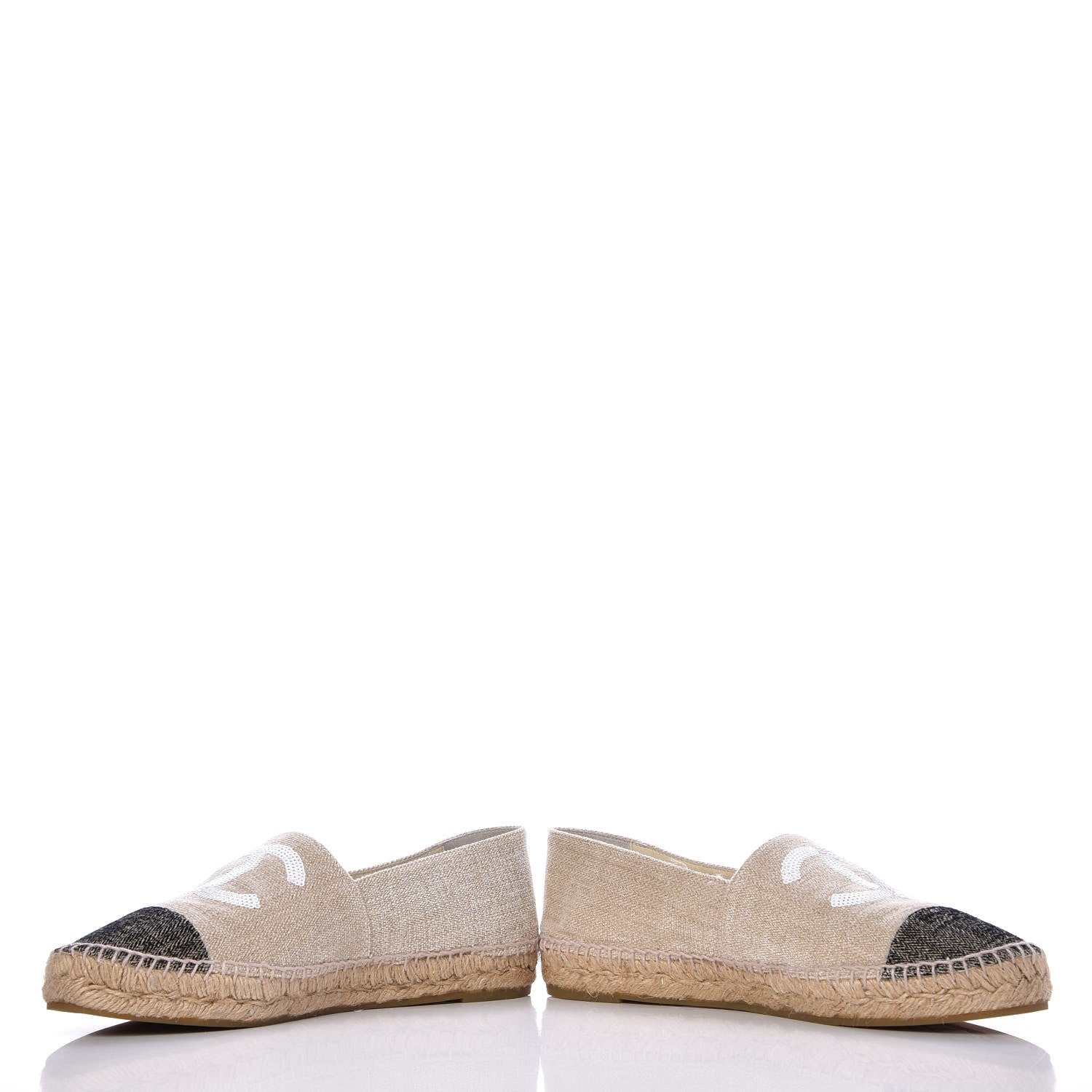 Chanel Toile Sequin CC Espadrilles 41 Beige Black 6 of 14