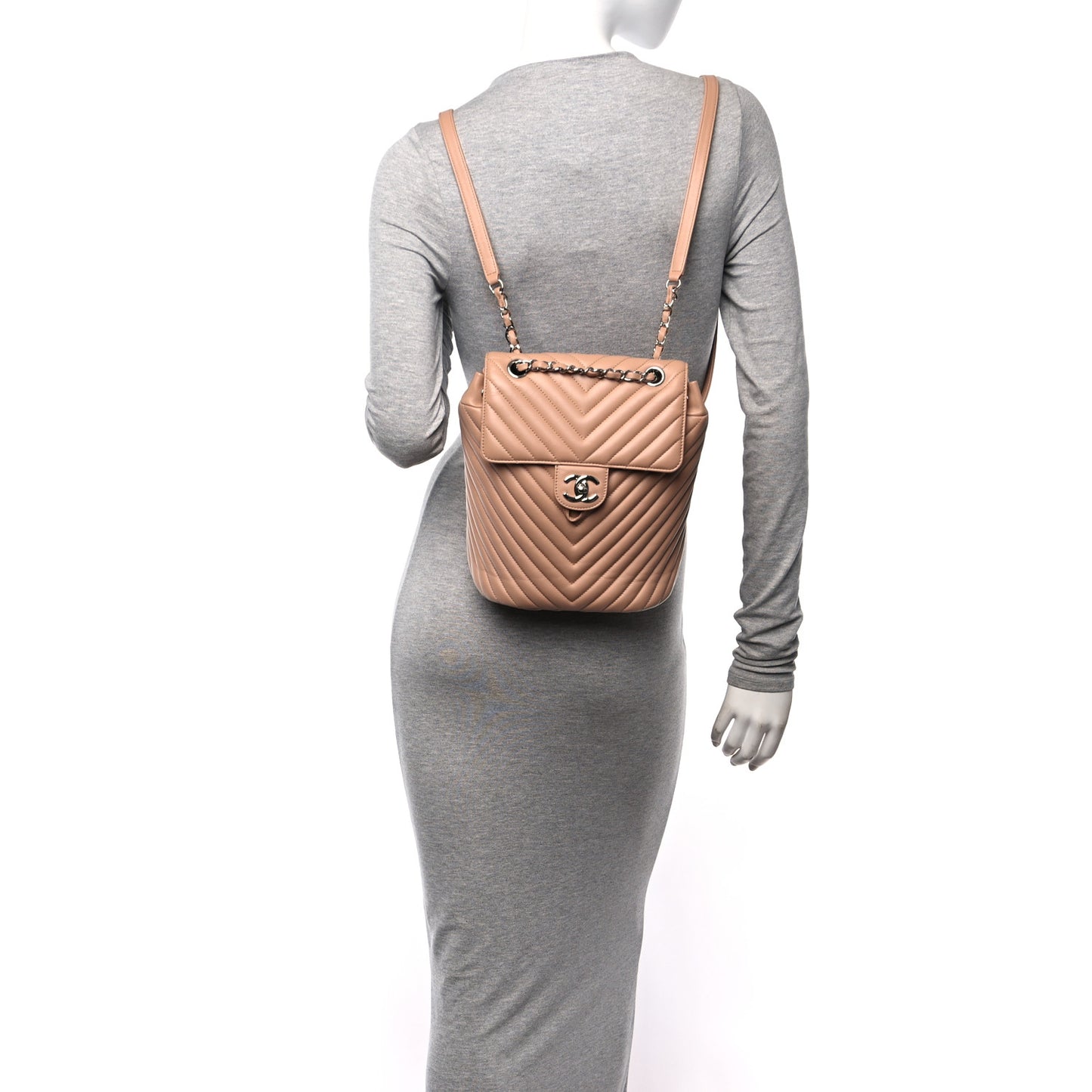 Calfskin Chevron Quilted Small Urban Spirit Backpack Beige