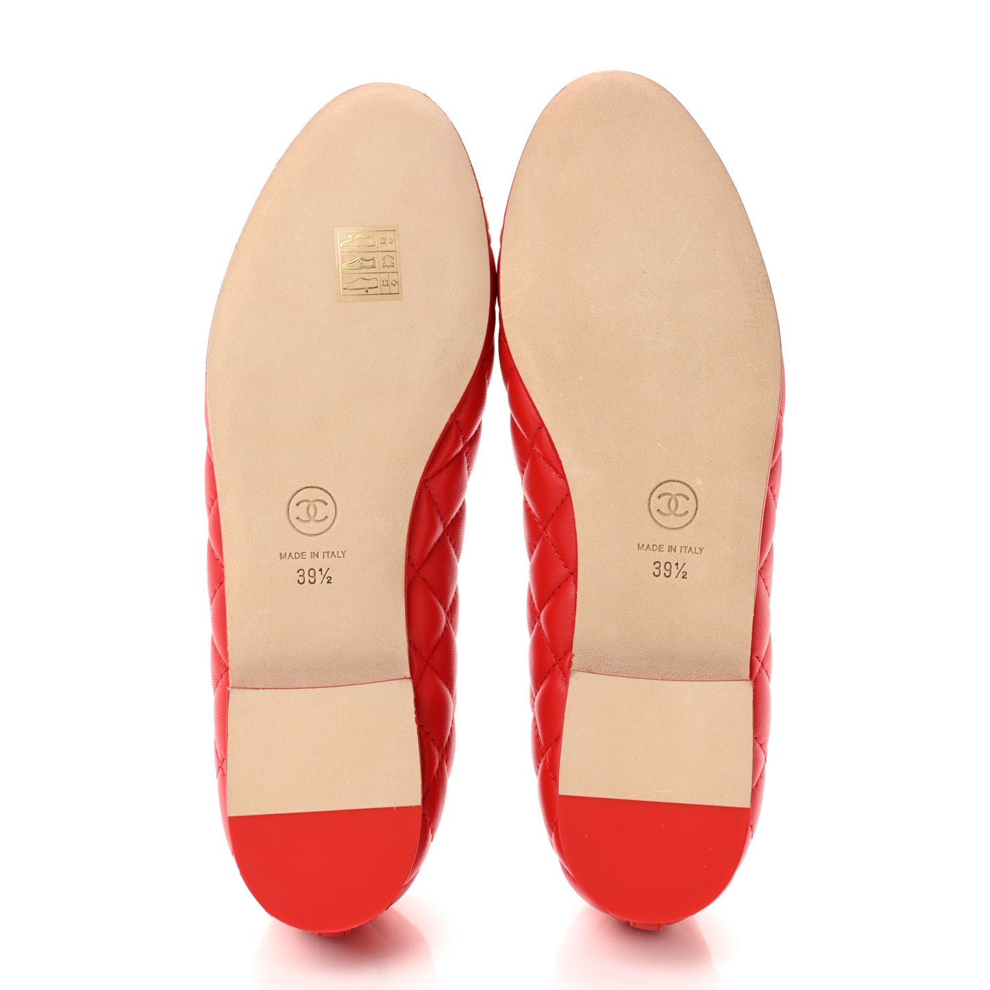 Lambskin Quilted CC Cap Toe Ballerina Flats 39.5 Red