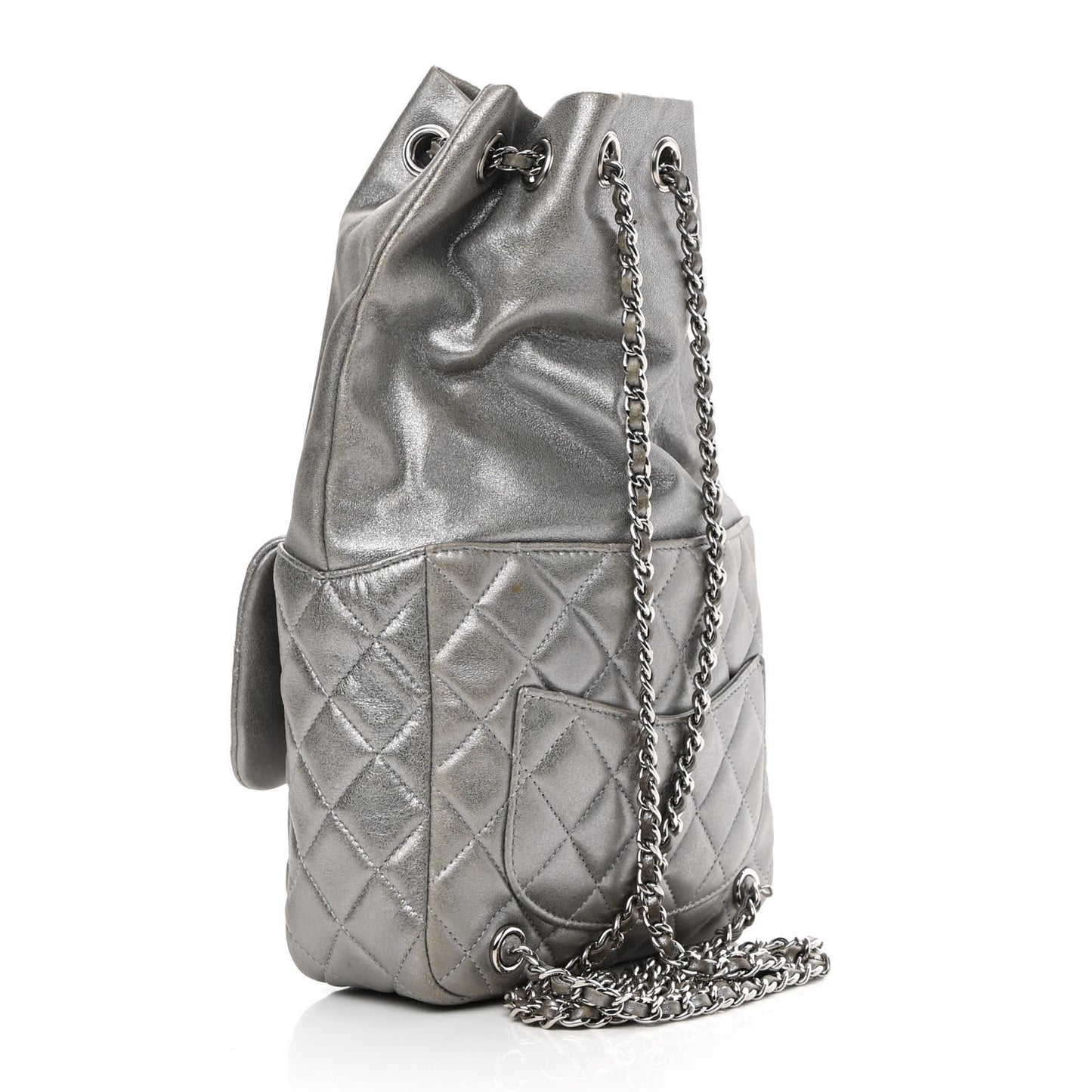 Metallic Lambskin Quilted Small In Seoul Backpack Dark Silver