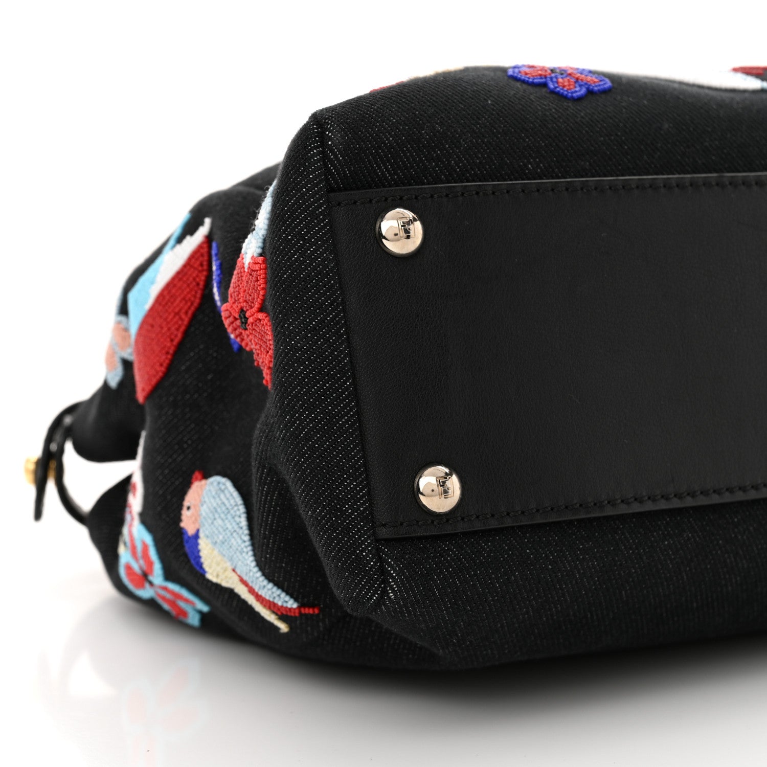 Fendi Denim Vitello Dolce QuTweet Beaded Medium Peekaboo Iconic Satchel Dark Blue Multicolor Black 9 of 12