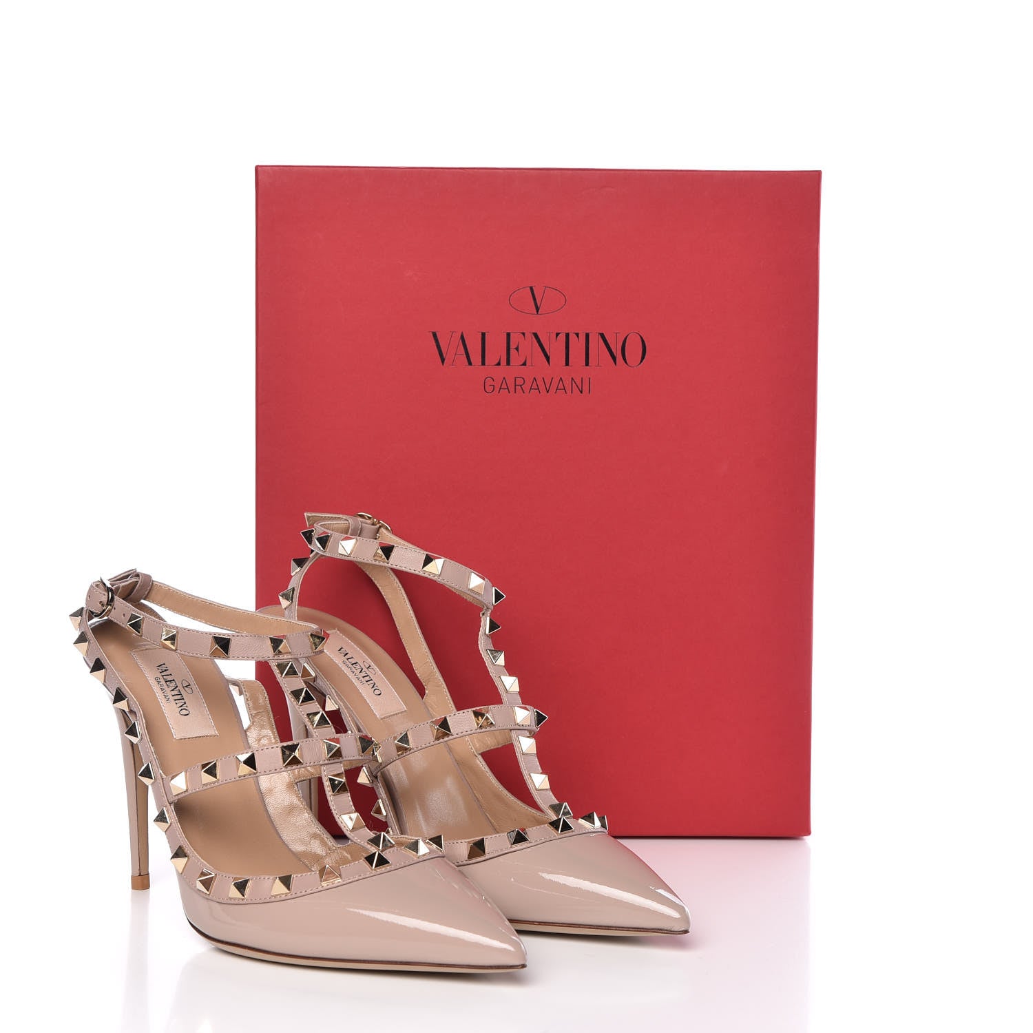 Valentino Garavani Patent Nappa Rockstud Ankle Strap 100mm Pumps 39.5 Poudre 9 of 9