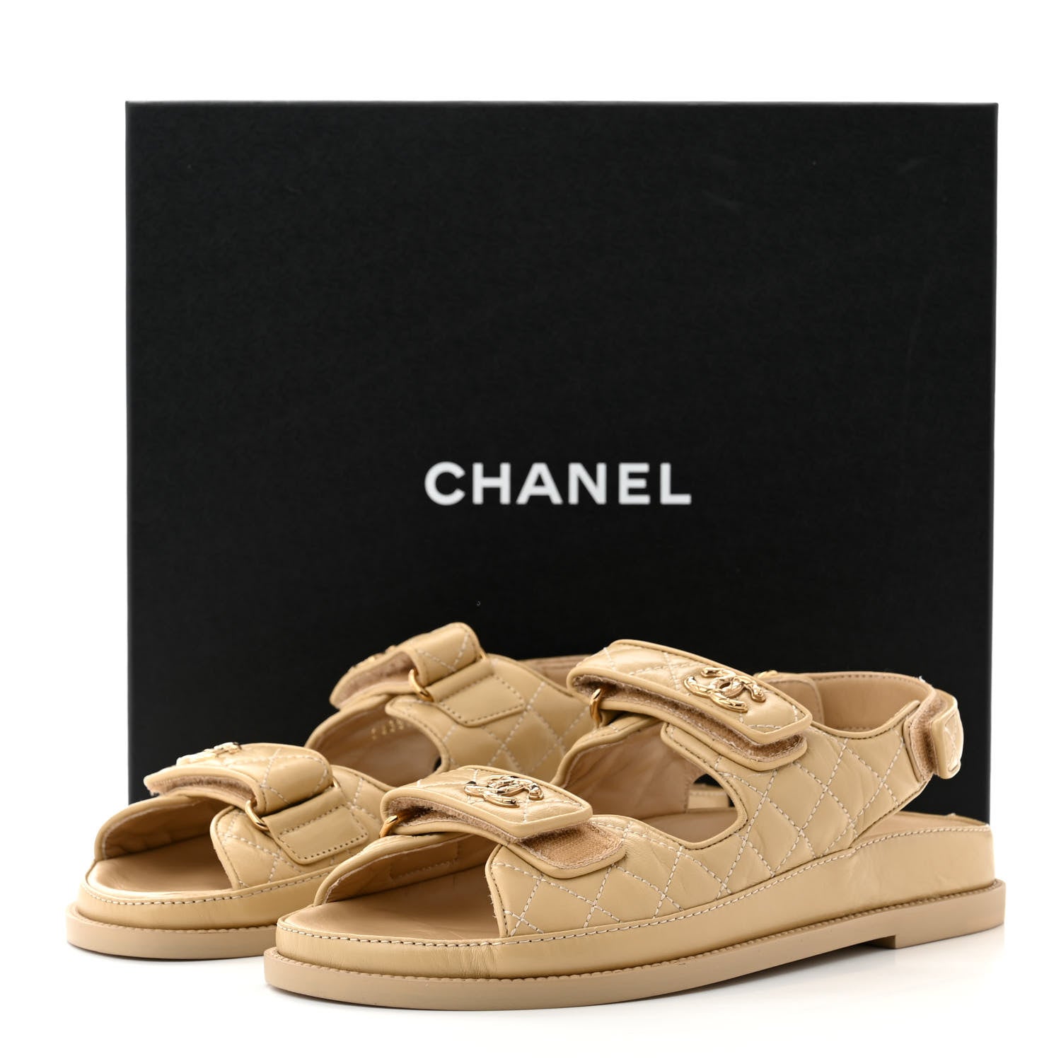Chanel Lambskin Quilted Velcro Dad Chain CC Slide Sandals 40 Beige 9 of 9