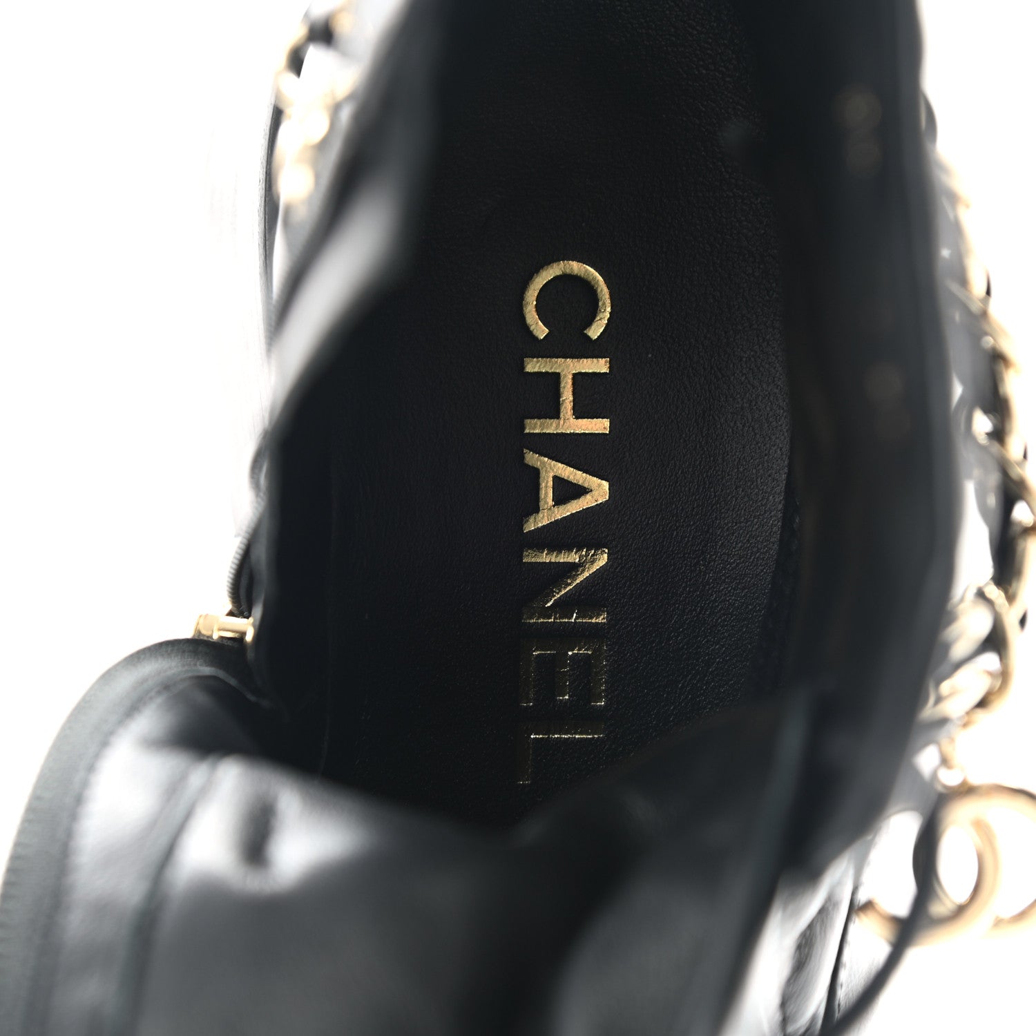 Chanel Shiny Calfskin Patent Quilted Chain Lace Up Combat Boots 38 Black 7 of 8
