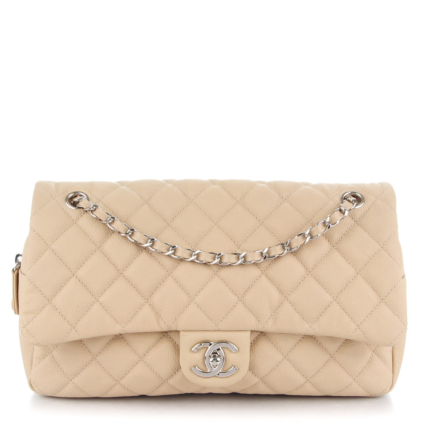 Caviar Quilted Jumbo Easy Flap Beige